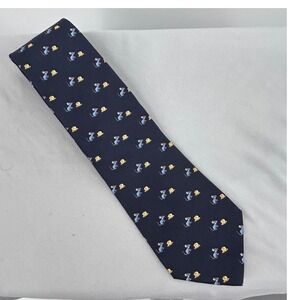 Beaufort Tie Rack Silk Necktie Navy Blue Mouse Cheese Pattern Made in Italy Men